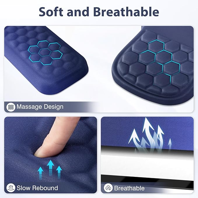 EYROZILL 3 in 1 Ergonomic Mousepad with Wrist Rest, Gaming Keyboard Mouse Pad with Wrist Support Non-Slip Base Massage Design, Pain Relief (Blue/Black)