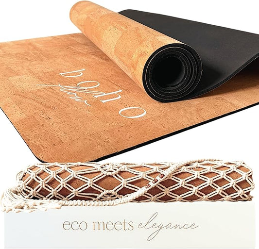 Deluxe Cork Yoga Mat Large 72"x26" - Revolutionary Cork Surface & 5mm Thick Natural Rubber Backing for Durability & Comfort - Stylish Handmade Boho Yoga Bag - Eco Friendly & Plastic Free
