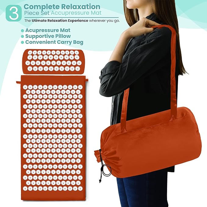 Sivan Health and Fitness Acupressure Mat and Pillow Set - Grounding Mat for Stress, Back & Neck Pain - Acupuncture Point Massage Mat for Muscle Relaxation, Sciatica, & Meditation - Includes Carry Bag