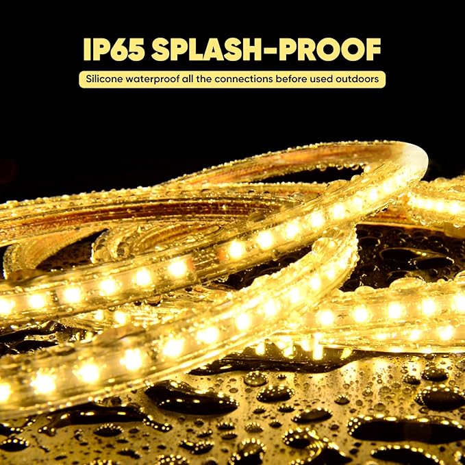 Shine Decor LED Strip Light 50FT 120VAC, Super Bright 6337 Lumens Dimmable, IP65 Waterproof for Outdoor Indoor, 3000K Warm White Every 1.6ft Cuttable Proselect Lighting Strip, 6x10mm ETL Listed