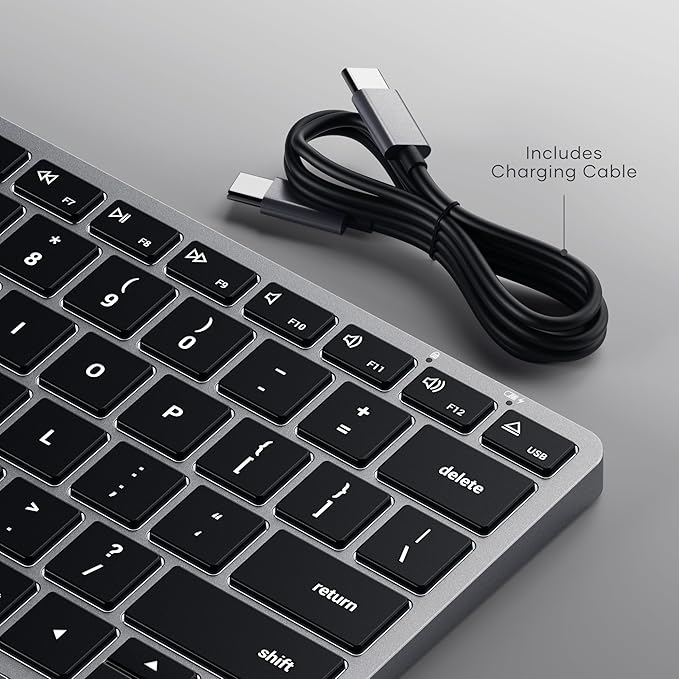 Satechi Slim X1 Bluetooth Backlit Keyboard for Mac, Illuminated Keys & Multi-Device Sync, for MacBook Air/Pro M4, iPad Air/Pro M4/M3, iPad mini, Mac mini, iMac - Space Gray