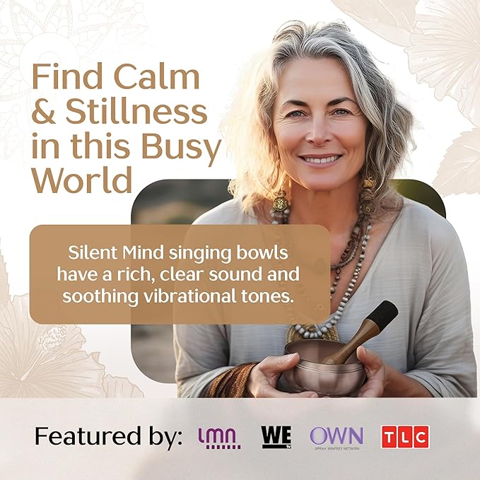 Tibetan Singing Bowl Set with Case – Authentic Plain Design – Meditation Bowl & Sound Bowl with Cushion, Mallet & Guide – Handmade Nepali Bowls – Chakra Balancing – Meditation Sound Bath Kit