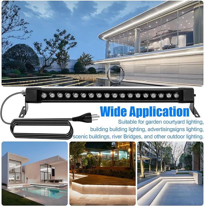 Outdoor Wall Washer Lights 2 Pack,36W 5000K Daylight White Wall Light,120V IP67 Waterproof 2ft Led Linear Wall Light Bar for Outdoor Indoor Building Sign, Hurches,Garden,Courtyards Lighting