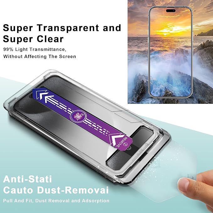 2 Pack Screen Protector Tempered Glass for iPhone 17&16 Pro 6.3-Inch Auto Dust Removal, No Bubbles, High Definition Clear, Easy Installation