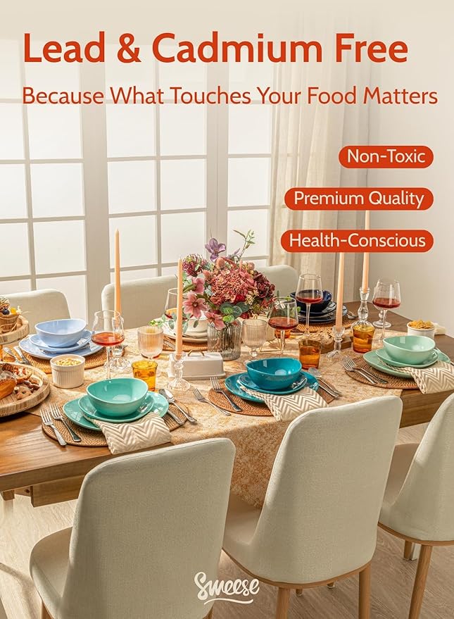 Sweese Porcelain Dessert Plates - 7.8 Inch Salad Plates, Small Appetizer Plates Set of 6 - Dishwasher, Microwave, Oven Safe - Azure Dreamscape Color