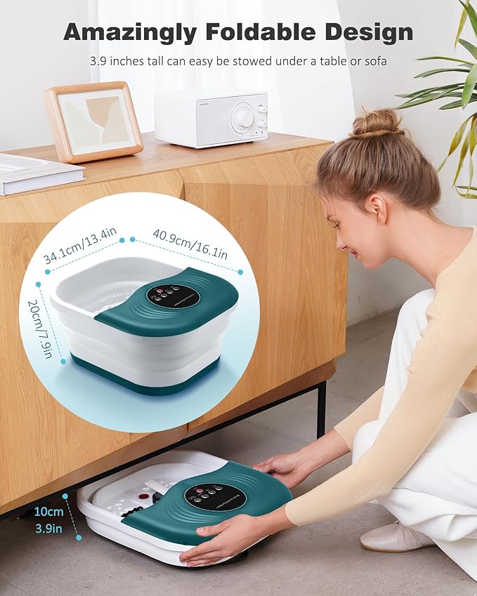 Foot Spa Bath Massager with Heat, Bubble Jets, Red Light & Timer, Pedicure Foot Spa with 95-118℉ Temperature Control, 8 Shiatsu Rollers, Pumice Stone, Gift for Mom and Dad