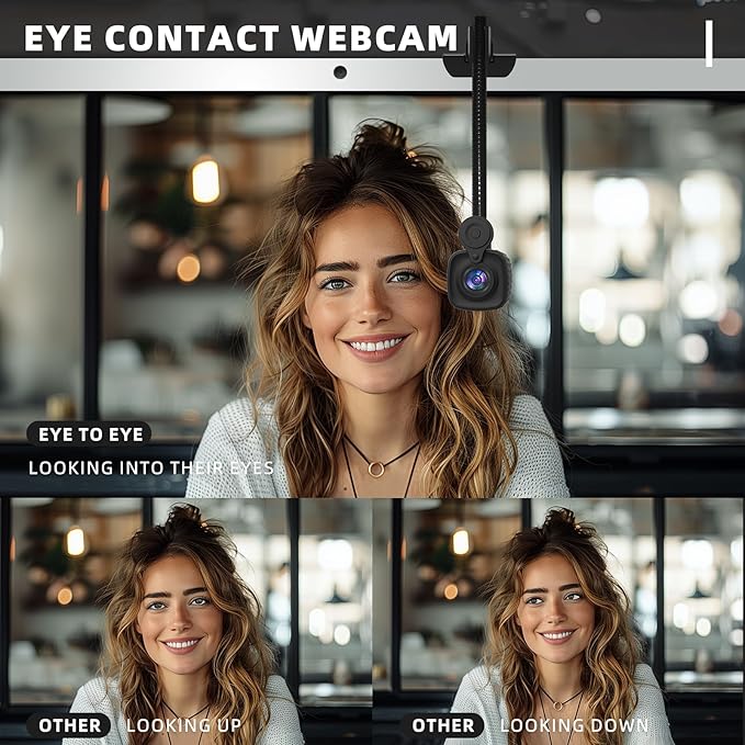 Webcam 4K Eye Center Cam Middle Autofocus Flexible Gooseneck Arm Center Camera Noise-Canceling Mic, USB Plug-and-Play & Privacy CoverZoom/Teams for PC Conferencing, Home Office Work, Remote Calls