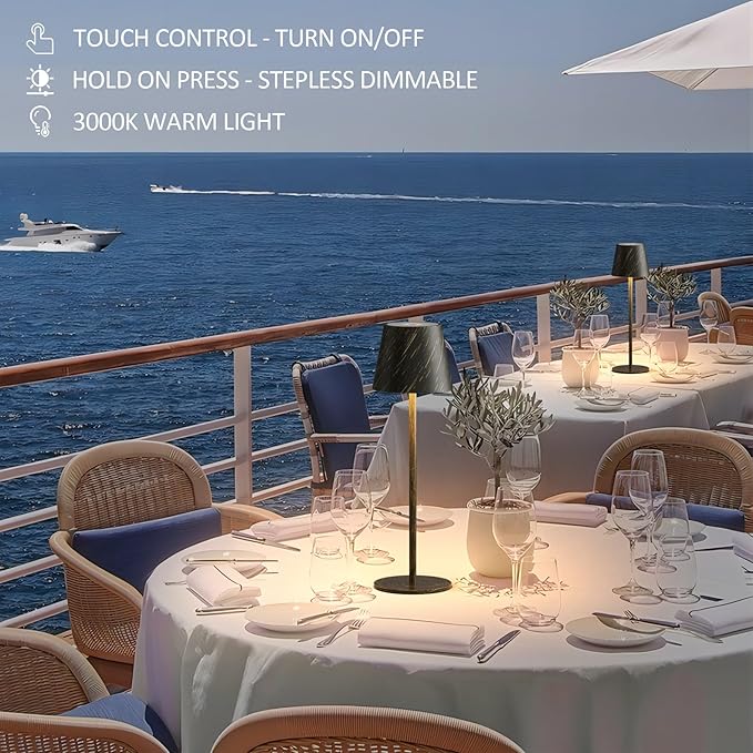 2-Pack Copper Cordless Table Lamp,Rechargeable LED Desk Lamp,5000mAh Battery Operated Lamp,3000K Warm Light Stepless Dimming,IP54 Waterproof Portable Table Light for Restaurant/Camping,Copper