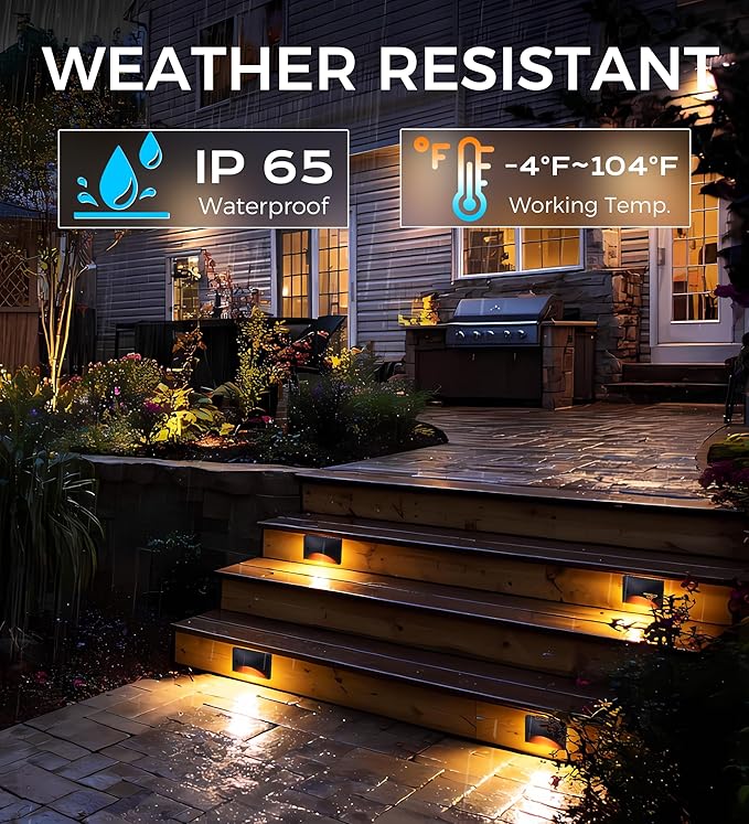 [6 Pack] Cloudy Bay Low Voltage LED Step Lights Outdoor, Surface Mount/J-Box Mount 2200K/2700K/3000K/4000K/5000K Selectable,12V-24V 3W Landscape Stair Lights,Aluminum,Metal Black