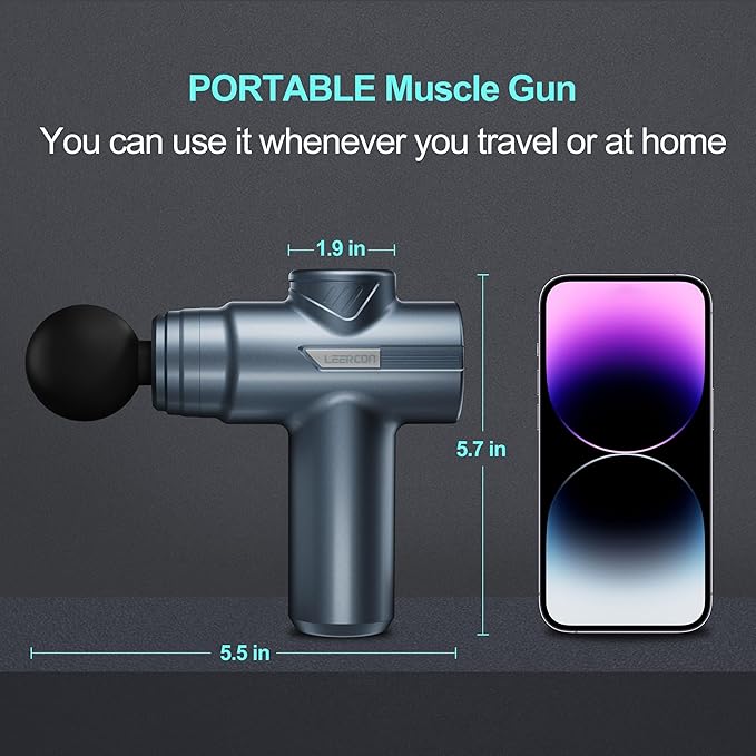 Mini Massage Gun, Compact Deep Tissue Massager, 6 Speeds, 4 Heads, Ideal Gift for Men & Women (Blue)