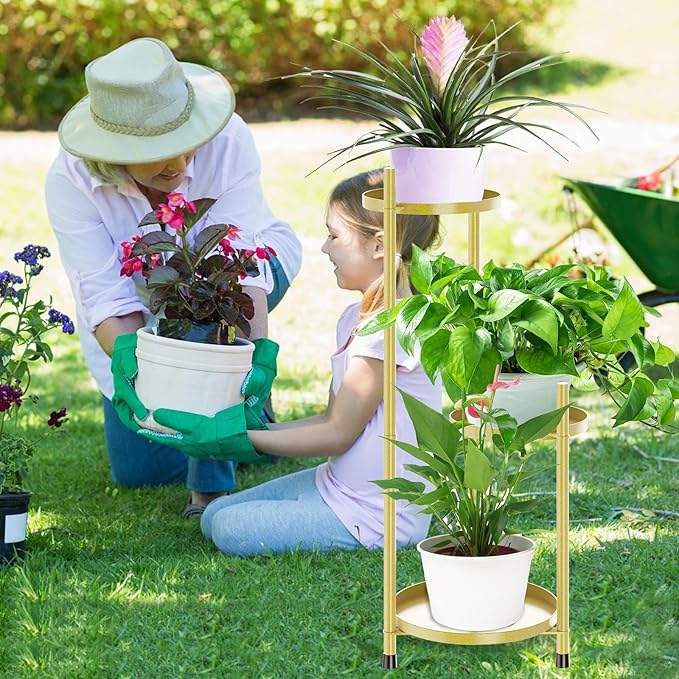 Metal Plant Stands Outdoor, 3 Tier Corner Plant Stands for Indoor Plants Tall, Golden Flower Pot Display Stand Plant Shelf for Patio Clearance Garden Balcony Living Room Gardening