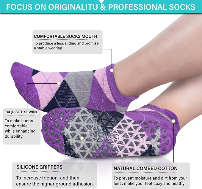Non Slip Yoga Socks with Grips for Pilates, Ballet, Barre, Barefoot, Hospital Anti Skid Socks for Women and Men