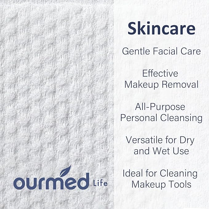 Ourmed Life Face Towels, Thicker Disposable Biodegradable Clean Face Wipes for Sensitive Skin, Lint- free Face Cloths for Makeup Remover, Skincare and Women Cleaning, Dry Wipes, 80 Count Dot Texture