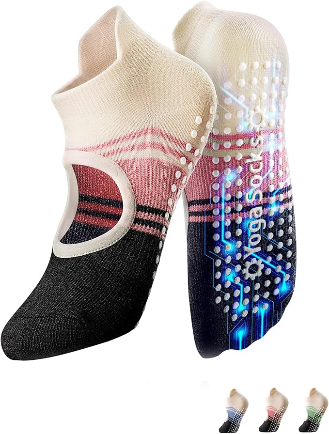 Non-Slip Pilates Yoga Socks with Grips for Women - Stylish Crew Socks for Barre, Ballet, and Workout (Size 5-9)