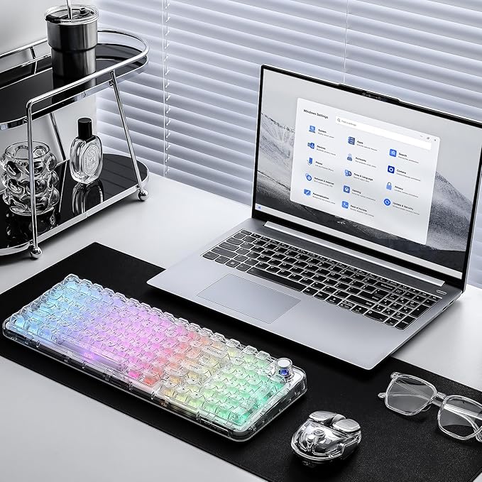 YUNZII X98 QMK/VIA Wireless Mechanical Gaming Keyboard with Knob,Tri-Mode BT5.0/USB-C/2.4GHz Hot Swappable Keyboard,Pre-lubed Switches Gasket Mount RGB Backlit for Wins/Mac (White, Snow Switch)