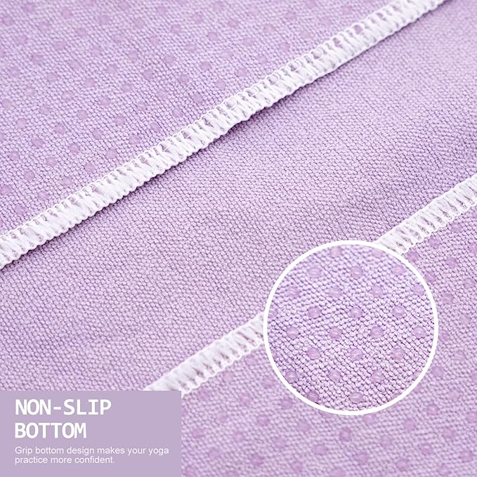 Eunzel Hot Yoga Towel - Microfiber Non Slip Yoga Mat Towel with Grip Dot Sweat Absorbent Towel for Hot Yoga, Pilates and Fitness 72" x 24", Taro Purple/White