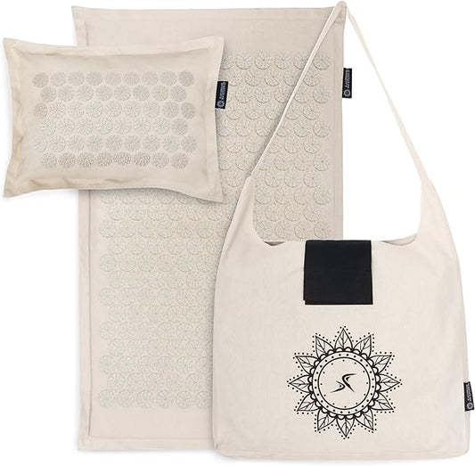 ProsourceFit Ki Acupressure Mat and Pillow Set with 100% Natural Linen for Back/Neck Pain Relief and Muscle Relaxation, Sand Dunes