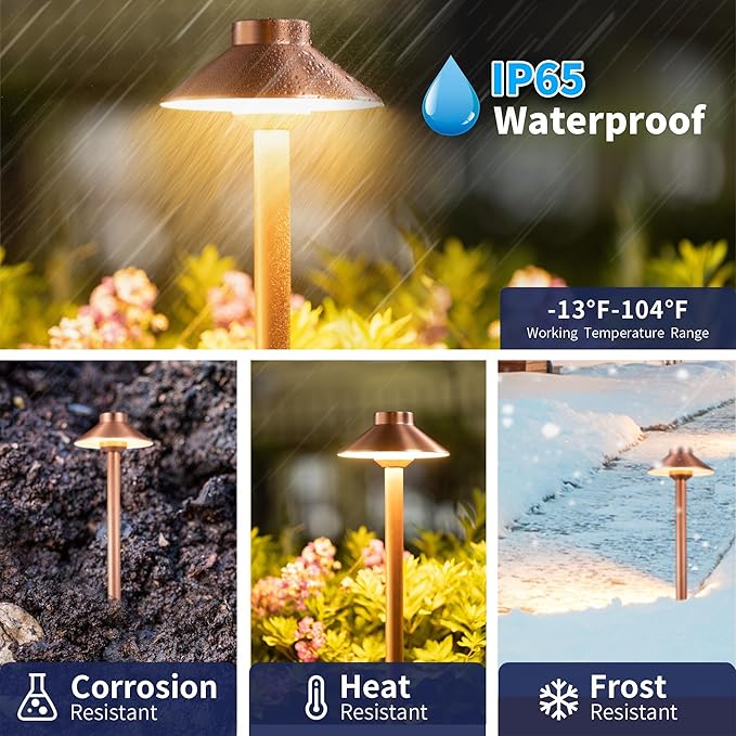 12V Brass Outdoor Landscape Copper Pathway Lights(Hat) LED Low Voltage Landscape Lighting for Walkway Driveway Garden Yard Without G4 Bulb(12 Pack)