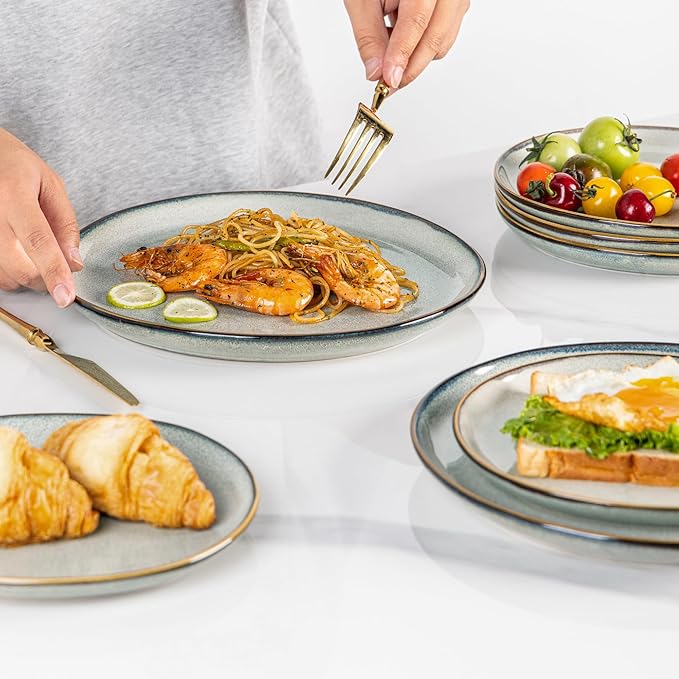 AmorArc Ceramic Dinner Plates Set of 6, 10.5 Inch Handmade Reactive Glaze Stoneware Plates, Rustic Shape Dinnerware Dish Set for Kitchen, Microwave & Dishwasher Safe, Scratch Resistant