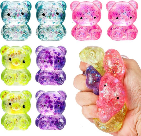 8 Pack Bear Squishy Toys, Glitter Colorful Sensory Stress Balls for Anxiety Relief, Squishy Balls Fidget Toys for Kids Adult, Squeeze Balls Bulk, Party Favors Goodie Bags Stuffer for Boys Girls
