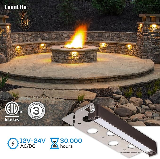 LEONLITE 8-Pack 7 Inch LED Hardscape Lighting, Update Retaining Wall Lights, LED Landscape Lighting, 12-24V AC/DC Paver Light Low Voltage, 3W/4W/5W Dimmable Outdoor Step Lights, 2700K Soft White, ETL