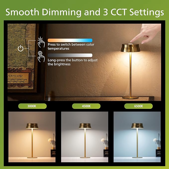 Philips Cordless Table Lamp, Portable Outdoor LED Desk Light,Rechargeable Battery Operated, 2 Adjustable Height, Touch Control & 3 Color Stepless Dimming, Waterproof Lamps for Restaurant/Bedroom