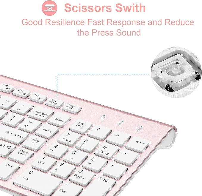 Wireless Keyboard Mouse, JOYACCESS 2.4G Compact and Ultra Slim Wireless Keyboard and Mouse for Windows, Computer, Desktop, PC, Laptop (Pink)