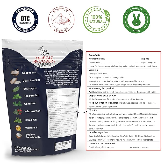 Premium Epsom Salt Foot Soak - Tea Tree Oil Foot Soak for Athletes - Relaxing Foot Bath with Fungal Support - Foot Soaking Salts & Oils - Soothing for Tired Feet & Calluses - Refreshing Spa Experience