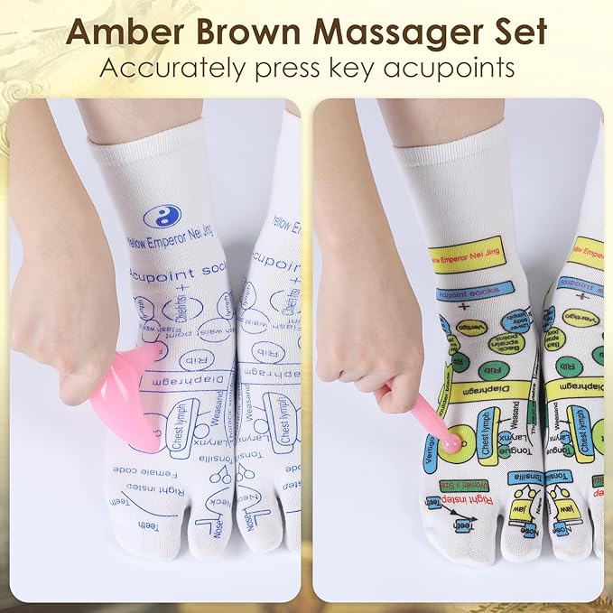 Reflexology Socks Set with Tools Pink, 2 Pairs Chiro Acupressure Acupuncture Trigger Point Foot Pain Relief Remedy Acupoint Massage Birthday Gifts for Women D