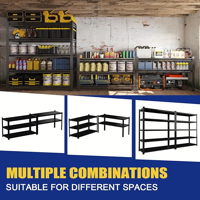 3000LBS Garage Shelving Units and Storage, Heavy Duty Shelf Rack, 5 Tier Shelves for Garage Storage, Metal Adjustable Shelf for Basement, Warehouse and Supermarket