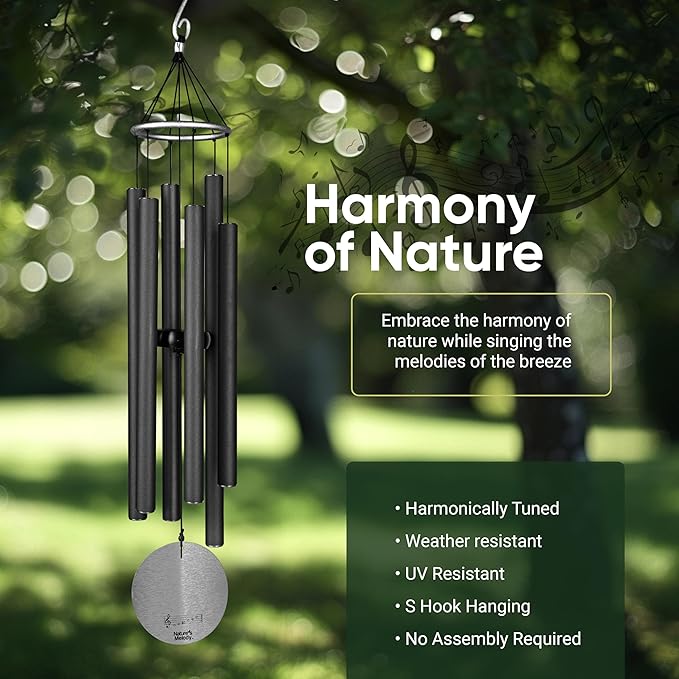 Nature’s Melody Aureole Tunes Wind Chimes – Outdoor Windchime with 6 Tubes Tuned to C Pentatonic Scale, 100% Rustproof Aluminum, Powder Finish & S Hook Hanger for Sympathy, Memorial Gift or Zen Garden