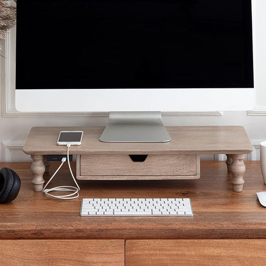 Anji Mountain Monitor Stand - Desktop Organizer & Laptop Riser, Ergonomic Monitor Riser, Space-Saving Monitor Stand for Desk, Durable Construction, Easy Assembly, Ideal for Home & Office (Biscotti, 20-Inch)