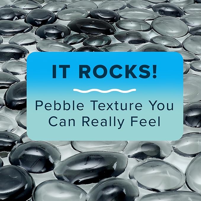 SlipX Solutions Non-Slip Pebble Bath Mat for Shower & Bathtub 38x17 | River Rock Look | Accupressure | Massage Bath Mats for Tub | 188 Suction Cups | Machine Washable, Dark Gray Pebbles