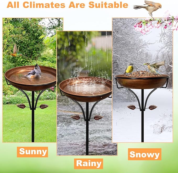Metal Bird Bath for Outdoor, Vintage Free Standing Birdbathswith Metal Stake Stand,Detachable Bird Baths Feeder Bowl for Garden Patio Yard Lawn Decor,Upgraded 5-Pronged Base (Antique Bronze)