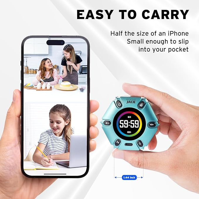 Pomodoro Timer, Magnetic Visual Timer with Flip Countdown, Silent & Alarm, Tools for Anyone, Cube Digital Timer for for Work, Kitchen Cooking, Study, 3/5/10/25/30/60min & Custom Countdown - Turquoise