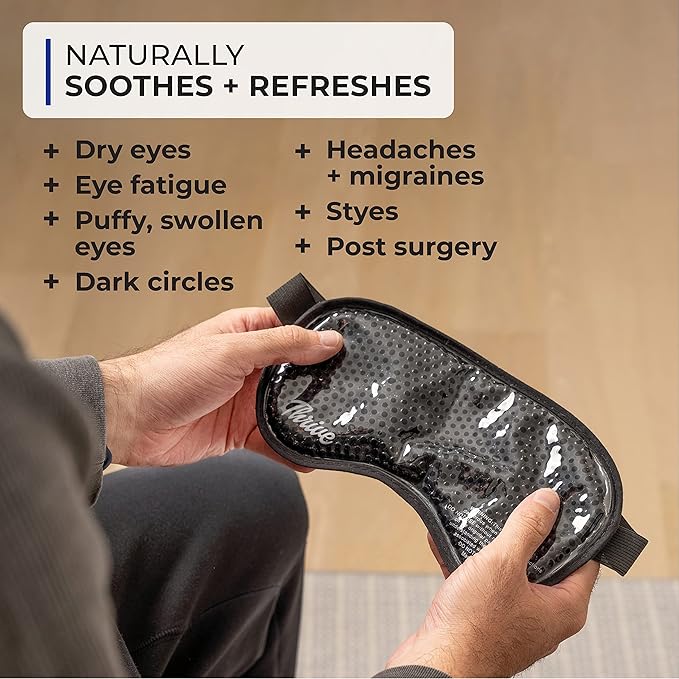 Thrive Gel Bead Eye Mask - Heat & Cold Therapy for Migraine Relief, Cold Compress for Facial Puffiness & Dark Circles, Reusable Sleep Mask for Eye Care, Azure