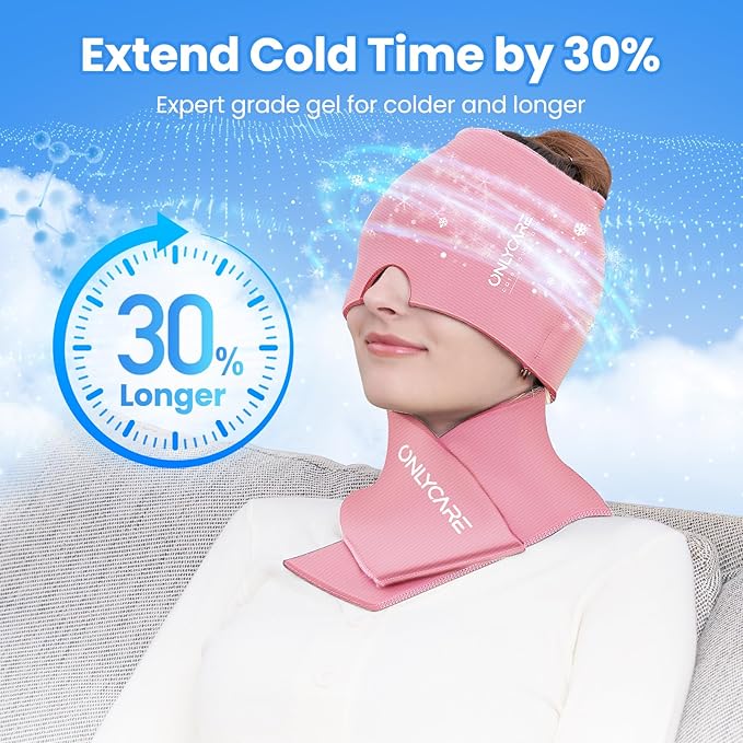 ONLYCARE Migraine Relief Cap and Neck Ice Pack Wrap Gel Set, Upgrade Headache Relief Cap and Shoulder Cold Pack, Hot and Cold Compress, Relief of Pain, Swelling, Office Pressure