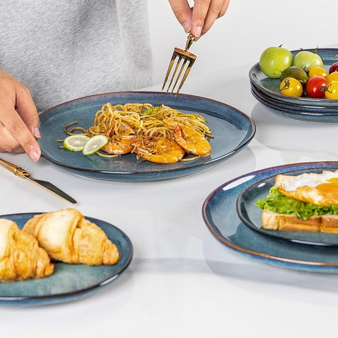 AmorArc Ceramic Dinner Plates Set of 6, 10.5 Inch Handmade Reactive Glaze Stoneware Plates, Rustic Shape Dinnerware Dish Set for Kitchen, Microwave & Dishwasher Safe, Scratch Resistant