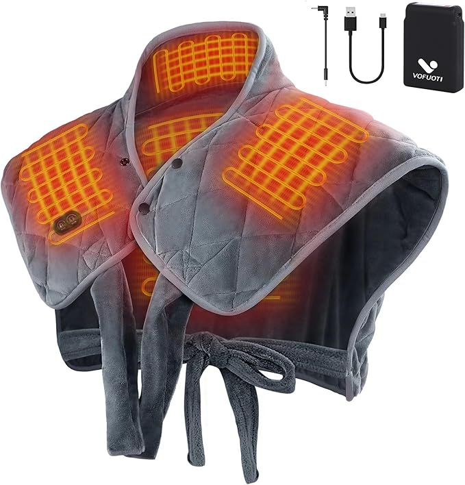 Vofuoti Portable Heating Pad for Neck and Shoulders, Cordless Heating Pad with Battery and 3 Heat Settings, Weighted Electric Heated Neck Shoulder Wrap, 16'' x 22'', 2.2lbs