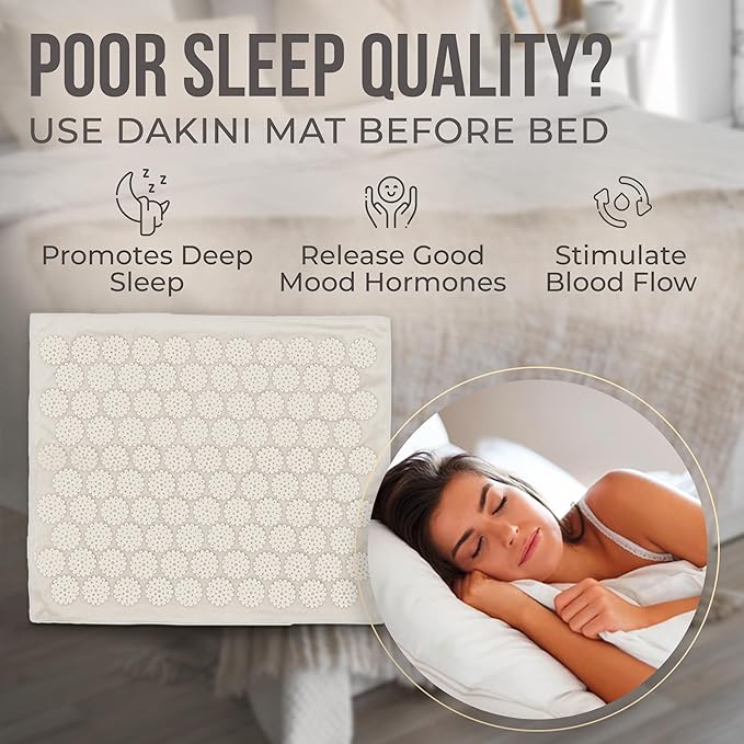 Acupressure Mat and Pillow Set with Extra Mini Accupressure Massage Mat - Acupuncture Mat Full Body - Accupoint Mat for Back Pain (Natural Cotton)