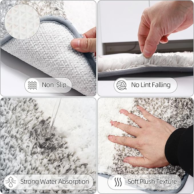 iMucci Bathroom Accessories Grey Bathroom Sets with Shower Curtain and Rug, Grey Ombre Waterproof Shower Curtain with Ultra Absorbent Rug Bathroom Accessories Set for Home Decor