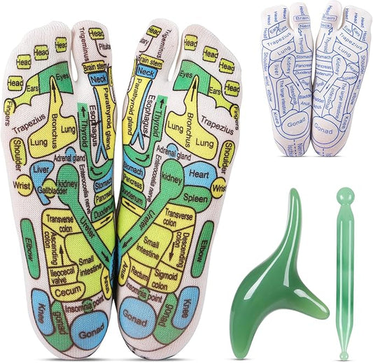 Reflexology Socks Set with Tools, 2 Pairs Chiro Acupressure Acupuncture Trigger Point Foot Pain Relief Remedy Acupoint Massage Birthday Gifts for Men B
