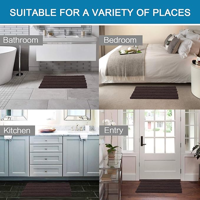 Non Slip Thick Shaggy Chenille Bathroom Rug Mat Set Extra Soft and Absorbent Striped Floor Rugs, 2 Piece, Machine-Washable