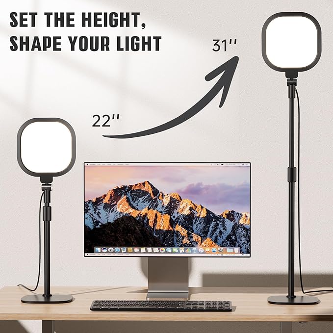 Desk Ring Light with Stand and Phone Holder, 3000K-6500K Dimmable Computer Ringlight for Laptop, Video Conference Light for Zoom Meeting, Video Calls, Webcam, Desktop Light for Video Recording