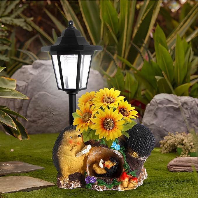 Solar Garden Statue Hedgehog Figurine,Flower Pots Planters Pots for Succulent,Garden Sculpture for Patio Balcony Yard Lawn Decor,Unique Gift for Dad Mom Grandma