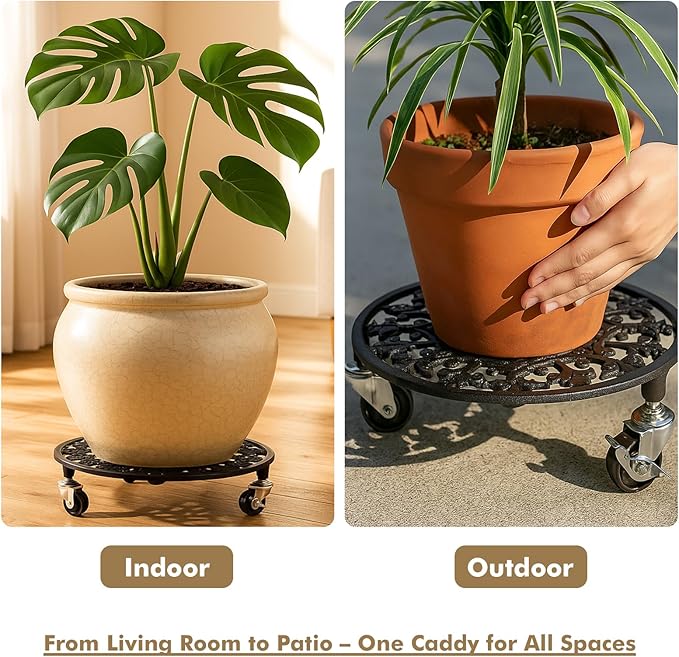 1 Pack Plant Caddy with Wheels 11 Inch Rolling Plant Stand for Large Plants Heavy Duty Plant Rollers Metal Plant Dolly Rustproof Planter Stand Wrought Iron Plant Stands Flower Cart Indoor Outdoor