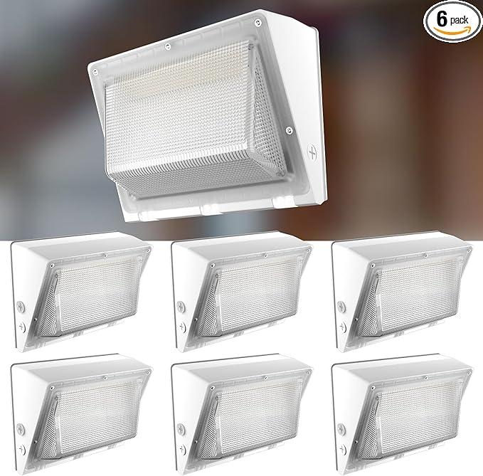 Lightdot 6Pack 250W LED Wall Pack Lights, 100-277v Dusk to Dawn with Photocell | 37500Lm(150Lm/W) 5000K IP65 Outdoor Exterior Lighting Fixture, Energy Saving|5-Yrs Warranty, ETL White(Height:20-40ft)