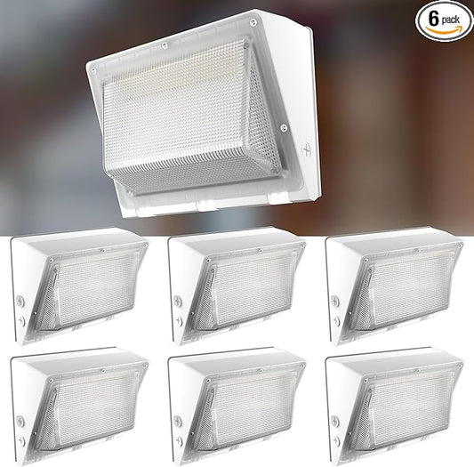 Lightdot 6Pack 250W LED Wall Pack Lights, 100-277v Dusk to Dawn with Photocell | 37500Lm(150Lm/W) 5000K IP65 Outdoor Exterior Lighting Fixture, Energy Saving|5-Yrs Warranty, ETL White(Height:20-40ft)