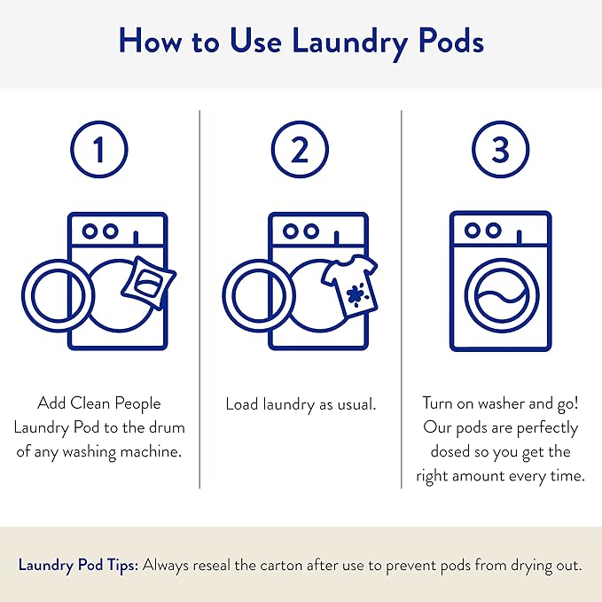 The Clean People Laundry Detergent Pods - Recyclable Packaging, Hypoallergenic, Stain Fighting - Ultra Concentrated, Laundry Soap - Baby (Unscented), 96 Pack