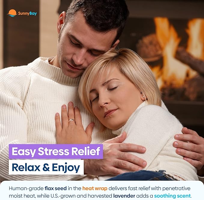 SunnyBay Microwave Heating Pad, Microwavable Heated Neck and Shoulder Wrap, Soothing Weighted Moist Heat or Ice Pack with Flaxseed and Lavender, 26x5 Inches, 2.5 lbs, Made in USA, London